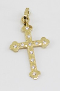 Zlatý přívěšek kříž s kameny