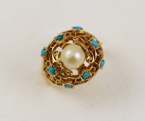Luxusní prsten s perlou a tyrkysem