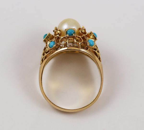 Luxusní prsten s perlou a tyrkysem