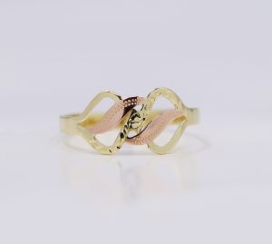 Zlatý vlnkový dvoubarevný prsten