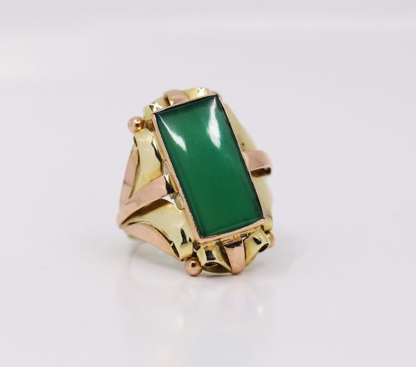 Zlatý masivní prsten zelený kámen