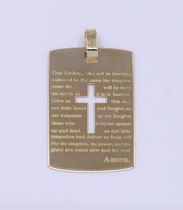 Zlatý přívěsek destičky s křížem a písmem