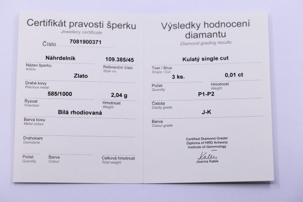 Zlatý bílý řetízek se srdcem a diamanty