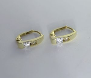 Zlaté náušnice simple s bílým kamenem 14k – 1,8g